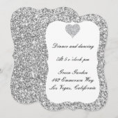 Silver Glitter Diamond Heart Reception Kaart (Voorkant / Achterkant)
