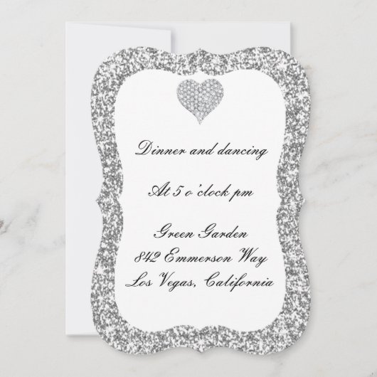 Silver Glitter Diamond Heart Reception Kaart (Voorkant)