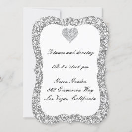 Silver Glitter Diamond Heart Reception Kaart