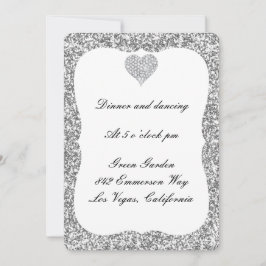 Silver Glitter Diamond Heart Reception Kaart