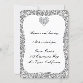 Silver Glitter Diamond Heart Reception Kaart