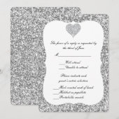 Silver Glitter Diamond Heart Response Kaart (Voorkant / Achterkant)