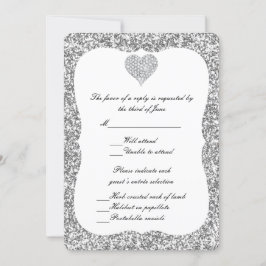 Silver Glitter Diamond Heart Response Kaart