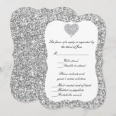 Silver Glitter Diamond Heart Response Kaart (Voorkant / Achterkant)