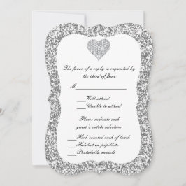 Silver Glitter Diamond Heart Response Kaart