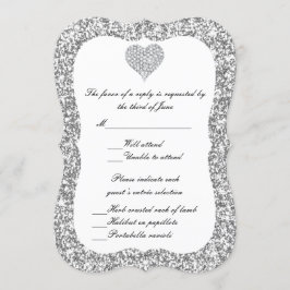 Silver Glitter Diamond Heart Response Kaart