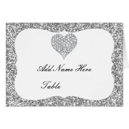 Silver Glitter Diamond Heart Table Kaart