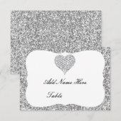 Silver Glitter Diamond Heart Table Kaart (Voorkant / Achterkant)