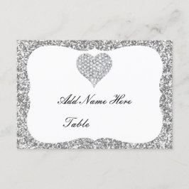 Silver Glitter Diamond Heart Table Kaart
