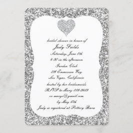 Silver Glitter Diamond Heart Vrijgezellenfeest Inv Kaart