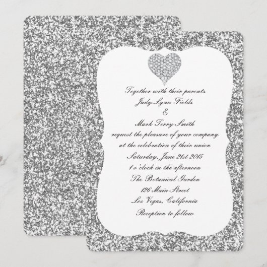 Silver Glitter Diamond Heart Weddenschap Kaart (Voorkant / Achterkant)
