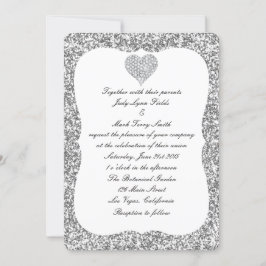 Silver Glitter Diamond Heart Weddenschap Kaart