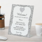 Silver Glitter Diamond Heart Wedding Veiligheid Reclamebord Met Voetstuk (Insitu)