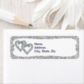 Silver Glitter Diamond Hearts Adresetiketten Etiket (Insitu)