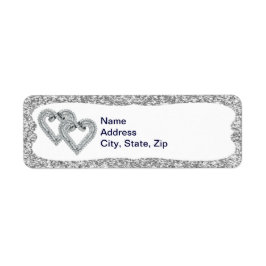 Silver Glitter Diamond Hearts Adresetiketten Etiket