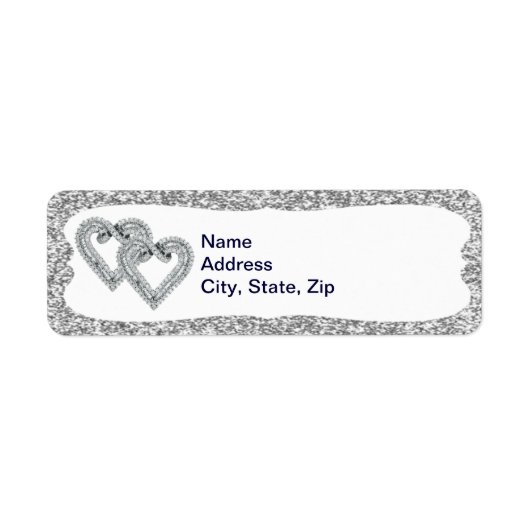 Silver Glitter Diamond Hearts Adresetiketten Etiket (Voorkant)