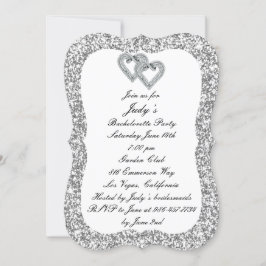 Silver Glitter Diamond Hearts Bachelorette Party Kaart