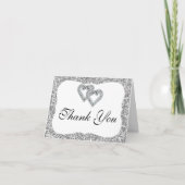 Silver Glitter Diamond Hearts Dank u kaart (Voorkant)