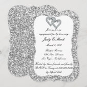 Silver Glitter Diamond Hearts Engagement Party Kaart (Voorkant / Achterkant)
