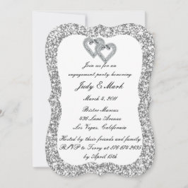 Silver Glitter Diamond Hearts Engagement Party Kaart