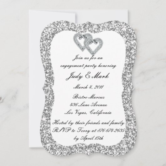 Silver Glitter Diamond Hearts Engagement Party Kaart (Voorkant)