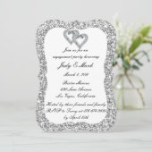 Silver Glitter Diamond Hearts Engagement Party Kaart (Staand voorkant)