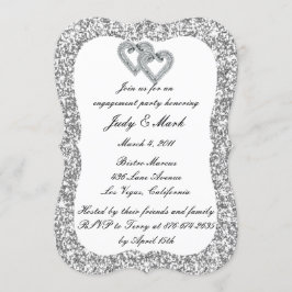 Silver Glitter Diamond Hearts Engagement Party Kaart