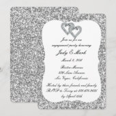 Silver Glitter Diamond Hearts Engagement Party Kaart (Voorkant / Achterkant)
