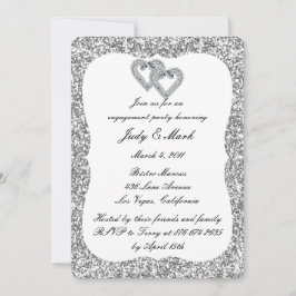 Silver Glitter Diamond Hearts Engagement Party Kaart