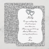 Silver Glitter Diamond Hearts, gemaakt van Kaart (Voorkant / Achterkant)