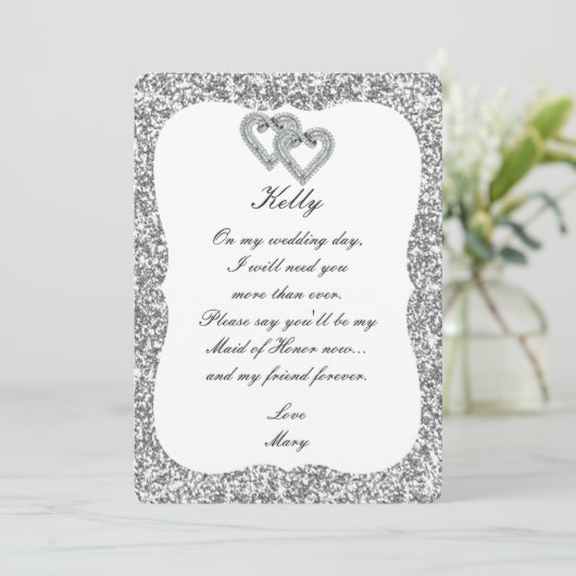 Silver Glitter Diamond Hearts, gemaakt van Kaart (Staand voorkant)