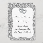 Silver Glitter Diamond Hearts Reception Kaart (Voorkant / Achterkant)