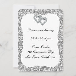 Silver Glitter Diamond Hearts Reception Kaart