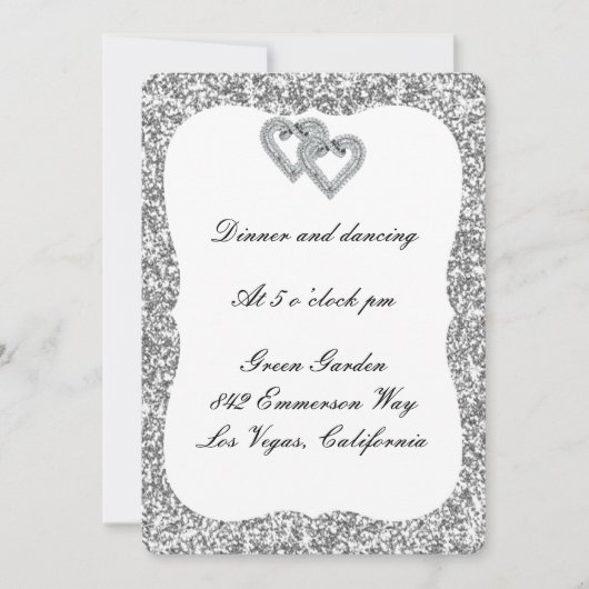 Silver Glitter Diamond Hearts Reception Kaart (Voorkant)