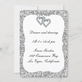 Silver Glitter Diamond Hearts Reception Kaart