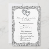 Silver Glitter Diamond Hearts Response Kaart (Voorkant)