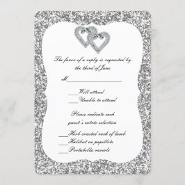 Silver Glitter Diamond Hearts Response Kaart