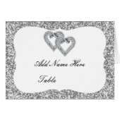 Silver Glitter Diamond Hearts Table Place Card (Voorkant Horizontaal)