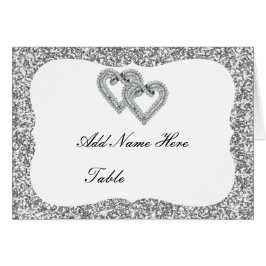 Silver Glitter Diamond Hearts Table Place Card