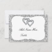 Silver Glitter Diamond Hearts Table Place Card Kaart (Voorkant)