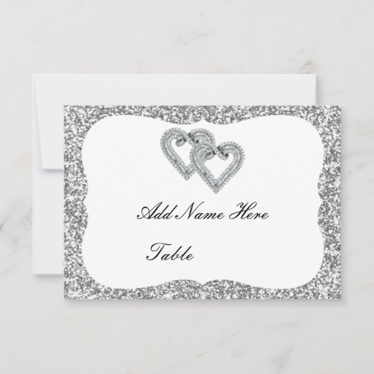 Silver Glitter Diamond Hearts Table Place Card Kaart (Voorkant)