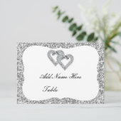 Silver Glitter Diamond Hearts Table Place Card Kaart (Staand voorkant)