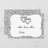 Silver Glitter Diamond Hearts Table Place Card Kaart (Voorkant / Achterkant)