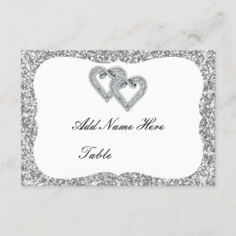 Silver Glitter Diamond Hearts Table Place Card Kaart