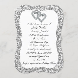Silver Glitter Diamond Hearts Vrijgezellenfeest Ui Kaart