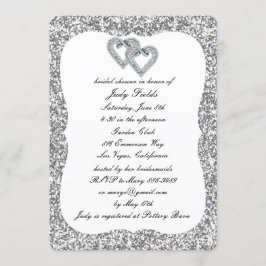 Silver Glitter Diamond Hearts Vrijgezellenfeest Ui Kaart