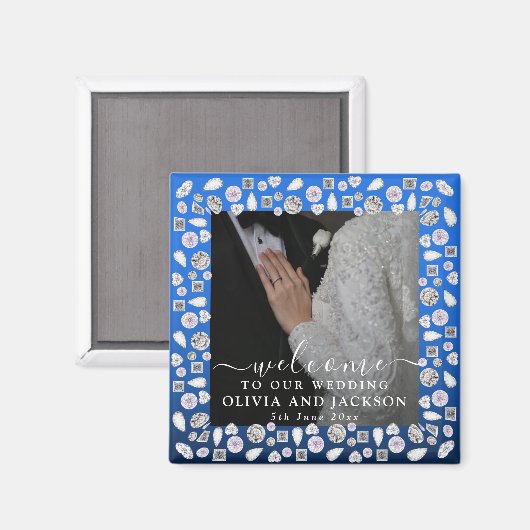 Silver Glitter Diamond Hearts Wedding Magneet (Voorkant / Achterkant)