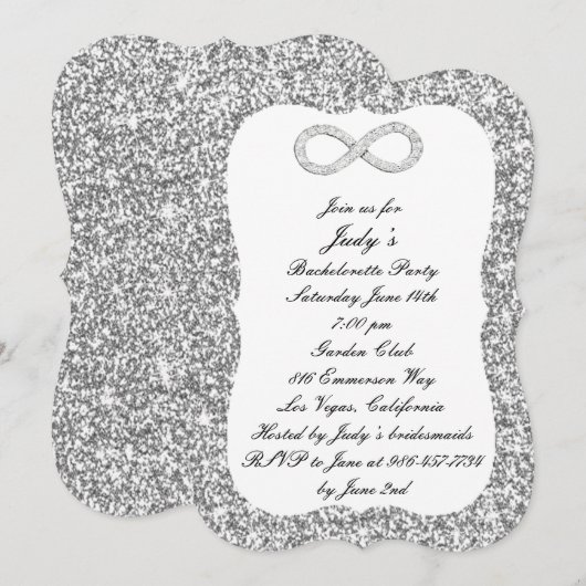 Silver Glitter Diamond Infinity Bachelorette Party Kaart (Voorkant / Achterkant)