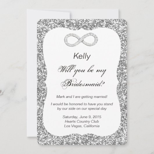 Silver Glitter Diamond Infinity Bridesmaid Kaart (Voorkant)
