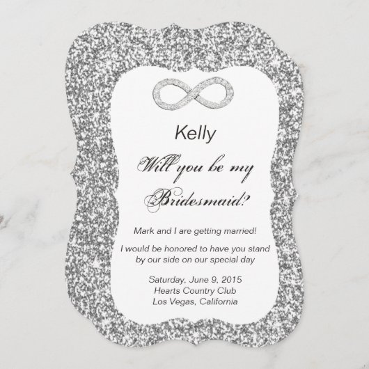 Silver Glitter Diamond Infinity Bridesmaid Kaart (Voorkant / Achterkant)